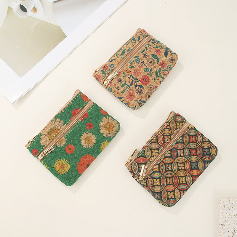 Wholesale 5pcs Wood grain double layer coin purse key bags